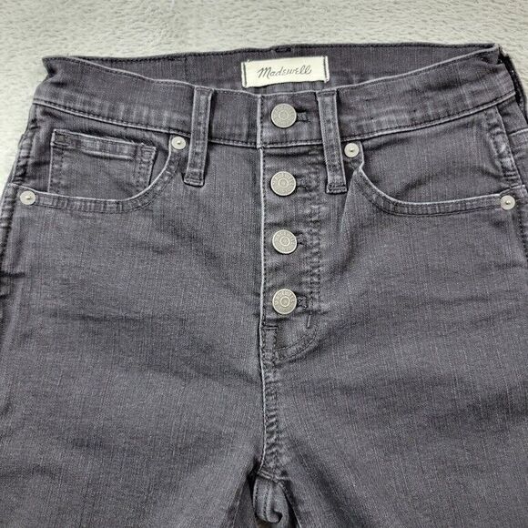 Madewell Jeans Womens 25X28 Black 10" High Rise‎ Skinny Raw Hem Button Fly - Picture 8 of 13
